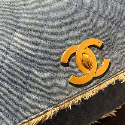 Used CHANEL Denim Matelasse Single Flap Chain Shoulder Bag Light Blue GHW