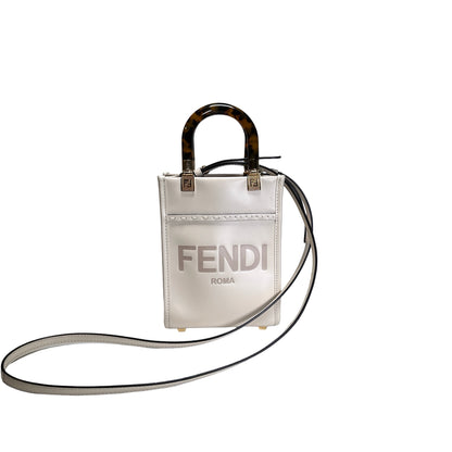 Used FENDI Mini Sunshine Shopper Crossbody Bag White GHW