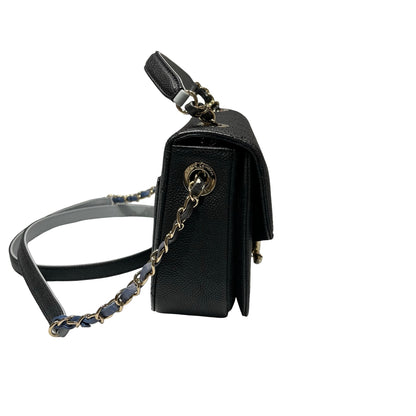 Used CHANEL Calfskin Leather Cross Body Bag Black GHW