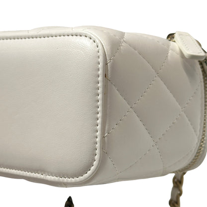 Used CHANEL Lambskin Leather Vanity Case White GHW