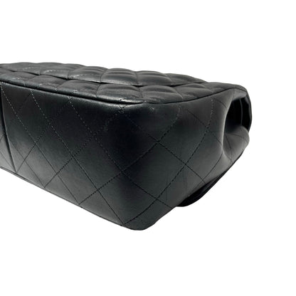 Used CHANEL Lambskin Leather Jumbo Shoulder Bag Black PHW