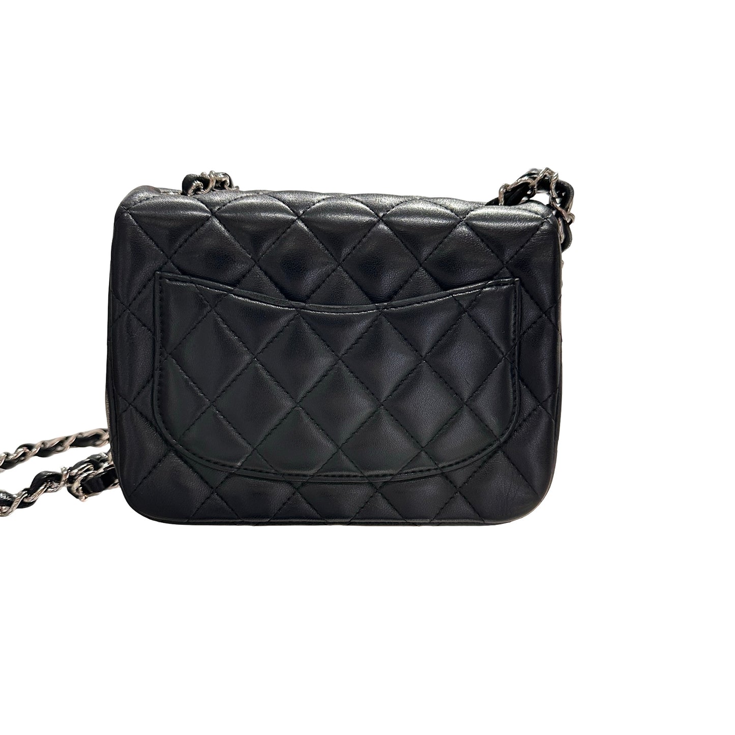 Used CHANEL Lambskin Leather Mini flap 17cm Cross Body Bag Black PHW