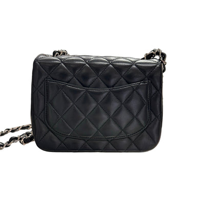Used CHANEL Lambskin Leather Mini flap 17cm Cross Body Bag Black PHW