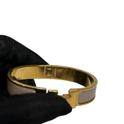 Used HERMES Enamel Gold Plated Clic H BANGLE Beige GHW