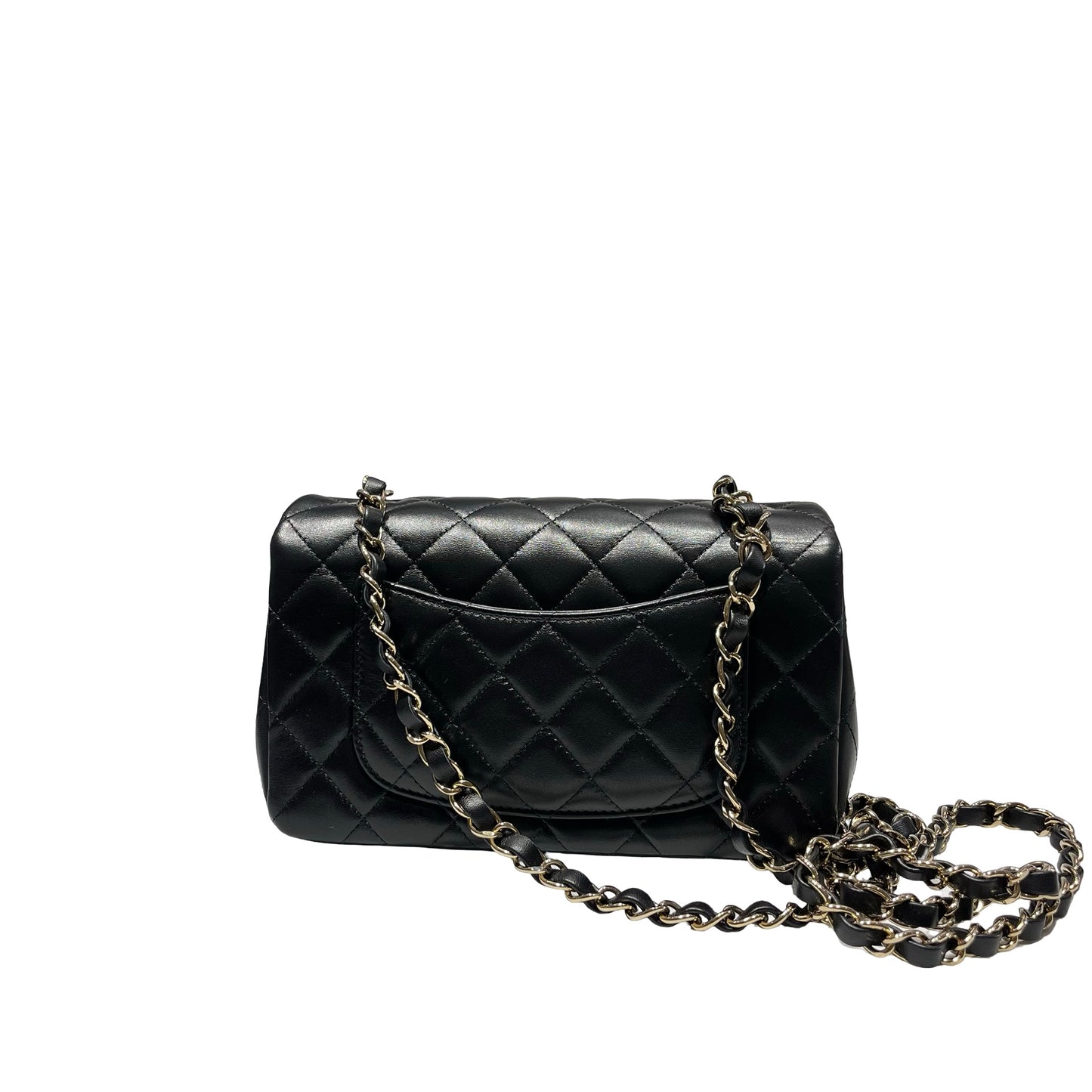 Used CHANEL Lambskin Leather 20 Mini Flap Cross Body Bag Black GHW