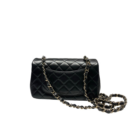 Used CHANEL Lambskin Leather 20 Mini Flap Cross Body Bag Black GHW