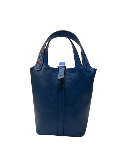 Used HERMES Epsom Picotin Lock Tressage Bucket Bag Blue PHW