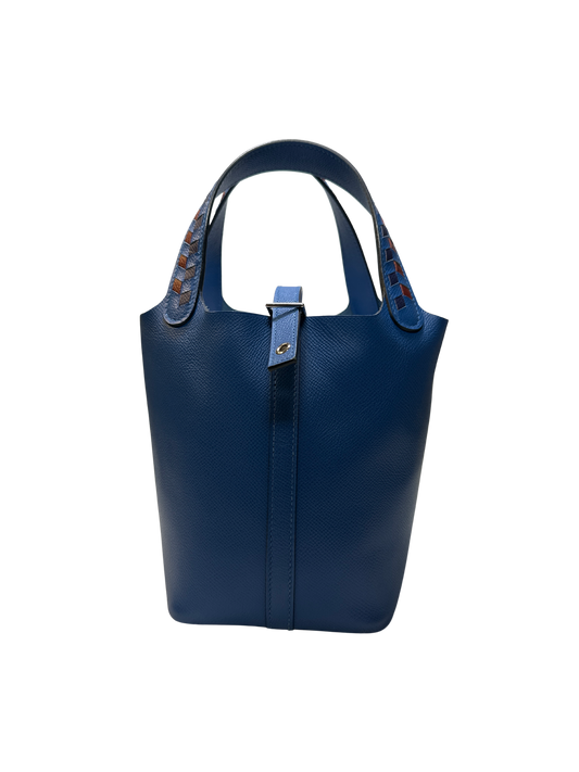 Used HERMES Epsom Picotin Lock Tressage Bucket Bag Blue PHW