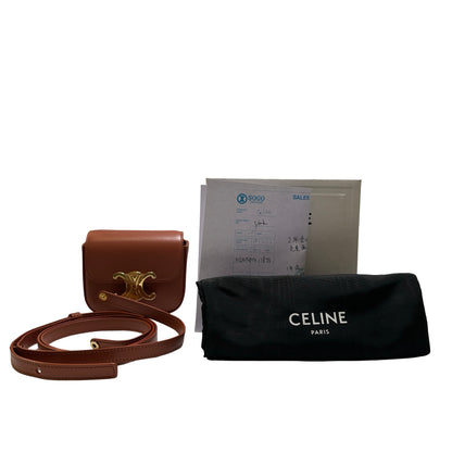 Used CELINE Leather Triomphe Teen Crossbody Bag Brown