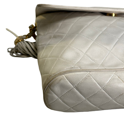 Used CHANEL Quilted Leather Quilted Flap Bag Handbags White GHW