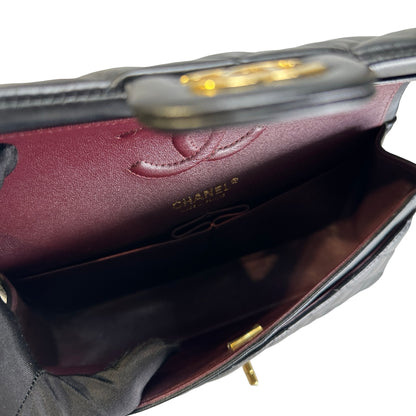 Used CHANEL Quilted Lambskin CF25 Shoulder Bag Black Gold