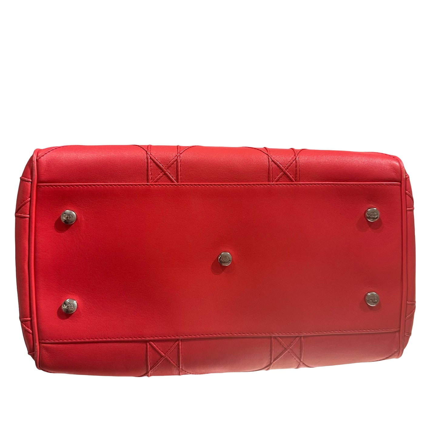 Used DIOR Lambskin Leather Cannage Granville Boston Two Way Shoulder Bag Red GHW
