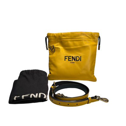 Used FENDI Lambskin Leather Tote Bag Yellow Black GHW