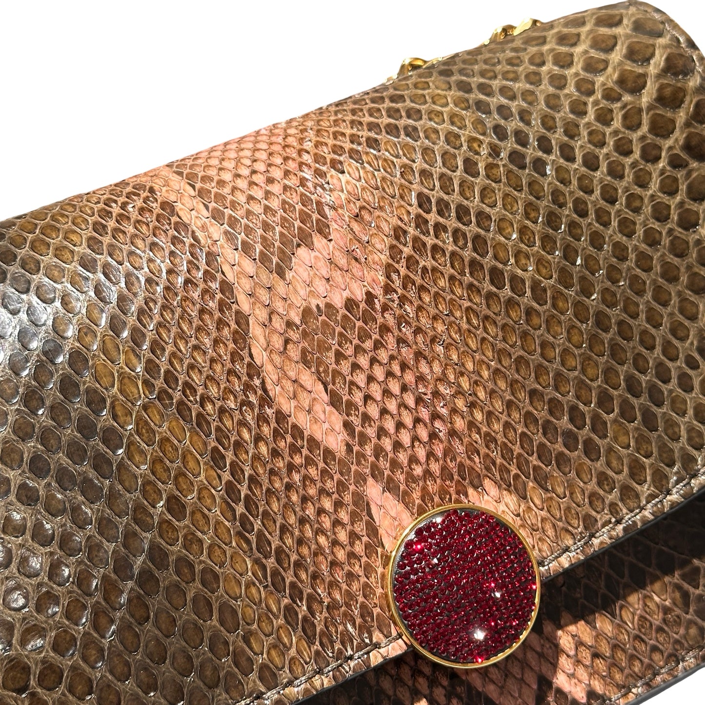 Used MARC JACOBS Snake Skin Chain Shoulder Shoulder Bag Brown