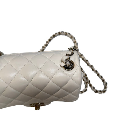 Used CHANEL Quilted Lambskin Classic Mini Rectangular Flap Bag Chain Shoulder Bag White GHW