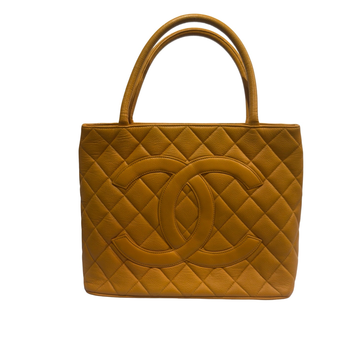 Used CHANEL Quilted Caviar Leather Medallion Tote Tote Bag Yellow