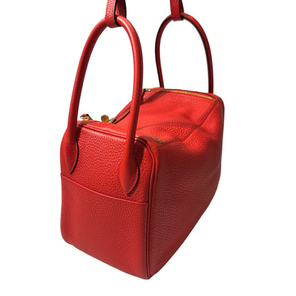 Used HERMÈS Clemence leather Lindy 26 Handbag Red GHW