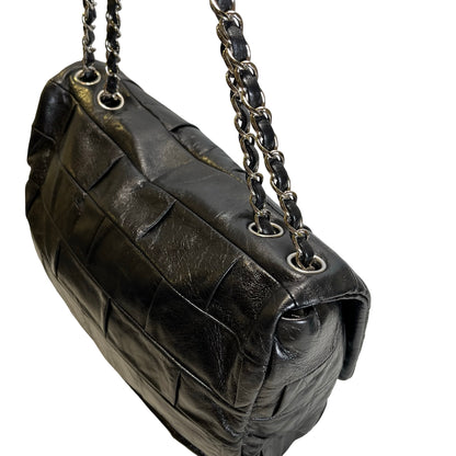 Used CHANEL Chocolate Bar Aged Calfskin 2.55 Reissue Flap Bag Chocolate Bar Chain Shoulder Bag Black，PHW