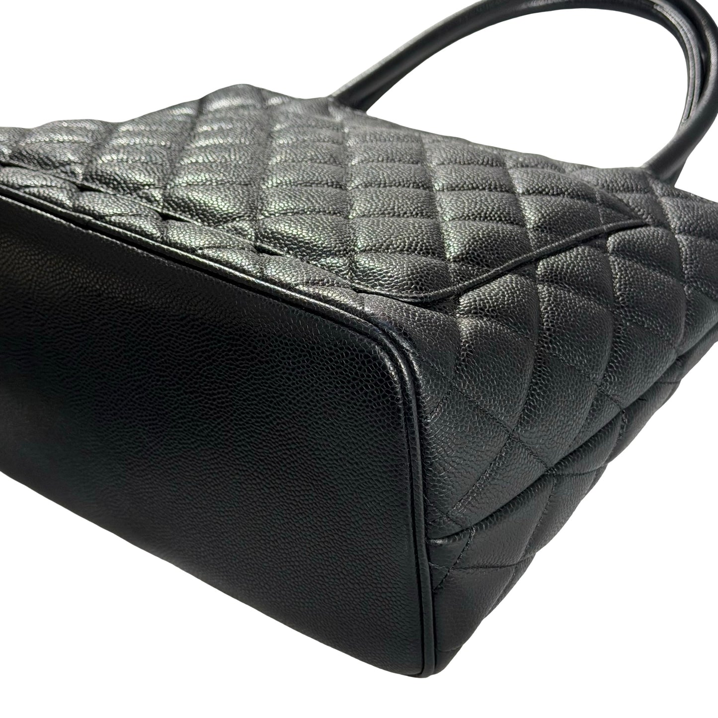 Used Chanel Calfskin Leather Vintage Tote Bag Black GHW