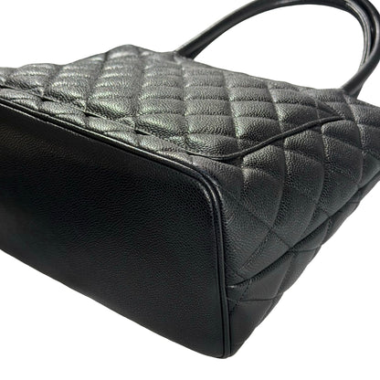 Used Chanel Calfskin Leather Vintage Tote Bag Black GHW
