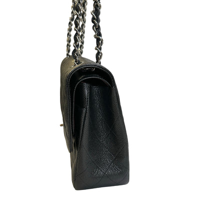 Used CHANEL Quilted Caviar leather Jumbo Single Flap Bag Shoulder Bag Black Silver hardware