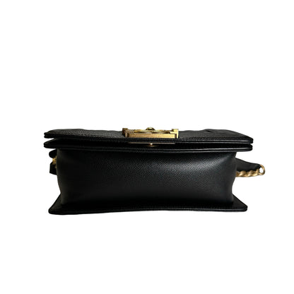 Used CHANEL Quilted Caviar Boy 20 Shoulder Bag Black Gold