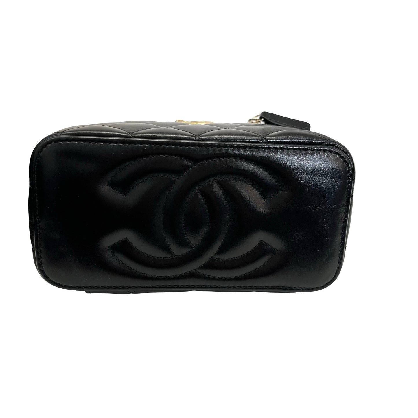 New Chanel 23P Vanity Case Long Box Top Handle Black GHW