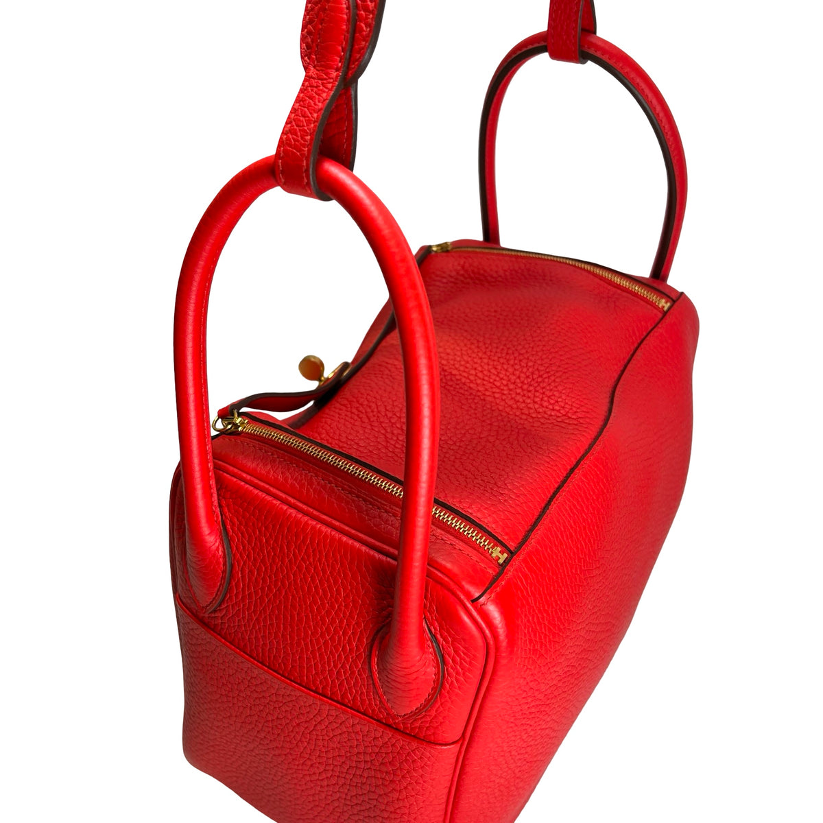 Used HERMES Clemence Lindy Handbag Red