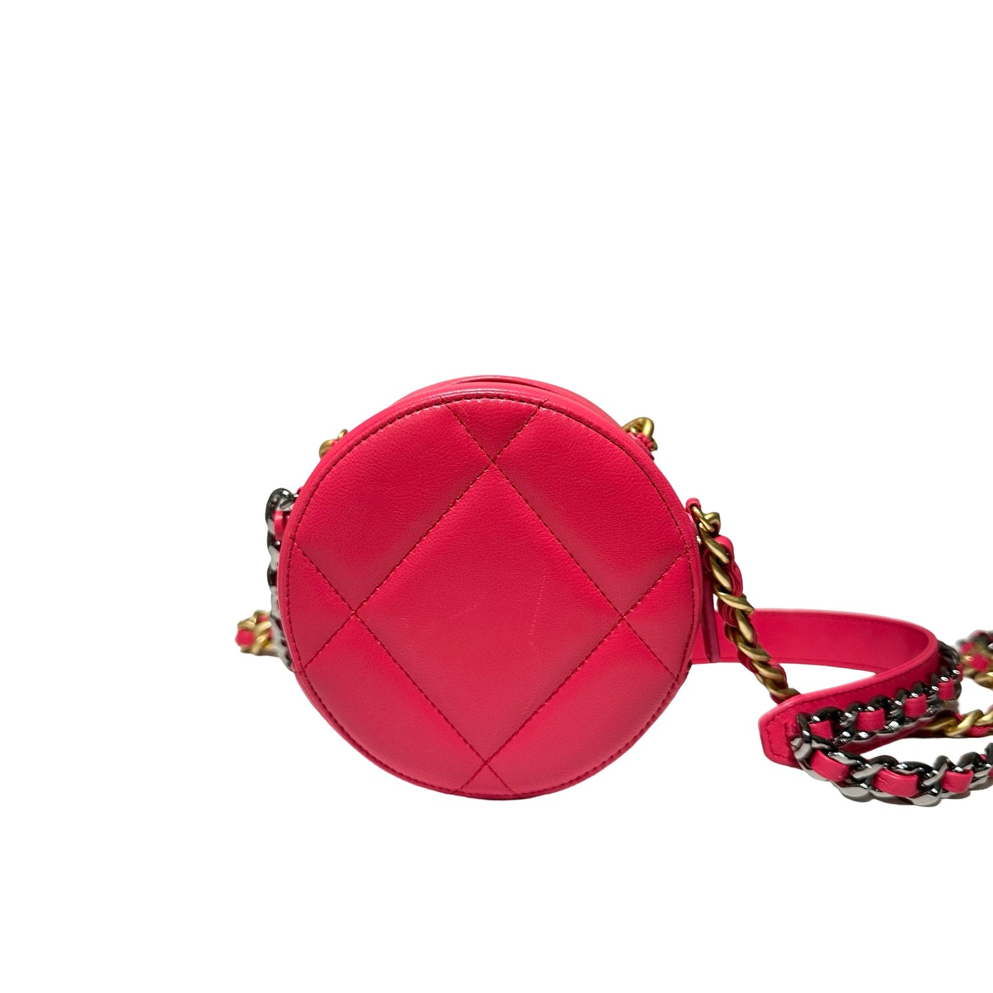 Calf Skin Round Clutch with Chain Two Way Shoulder Bag [101612]