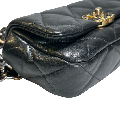 Used CHANEL Lambskin Quilted Chanel 19 Belt bag Black GHW