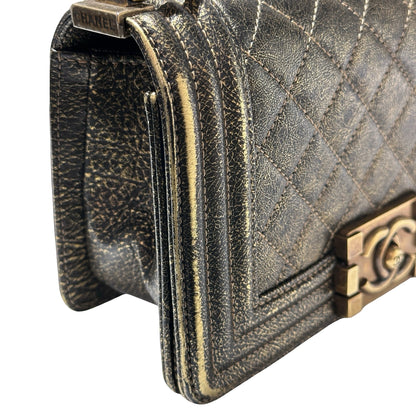Used CHANEL Boy 20cm Cross Body Bag METALLIC BLACK GHW