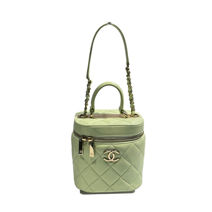 Used CHANEL Vanity Case with Handle Shoulder Bag Green GHW