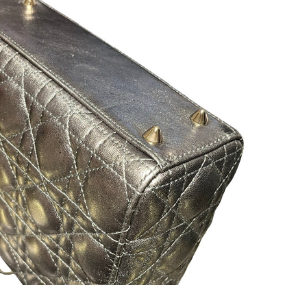 Used Dior Lady Dior Handbag Metallic Silver GHW