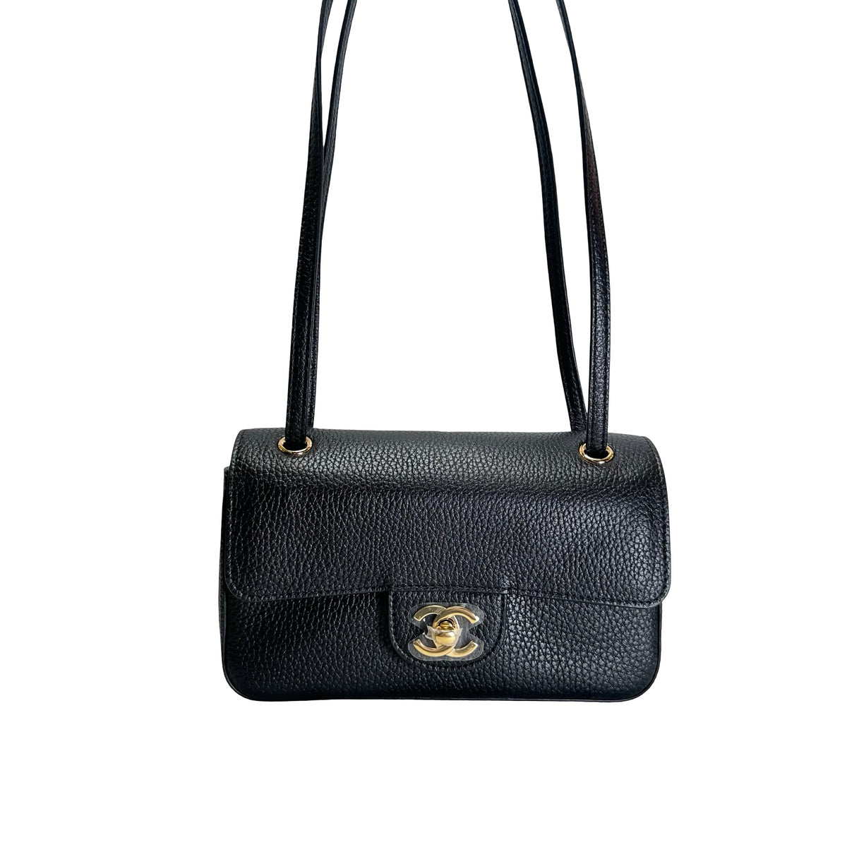 Brand New CHANEL Caviar Leather Flap Bag Shoulder Bag Black Gold