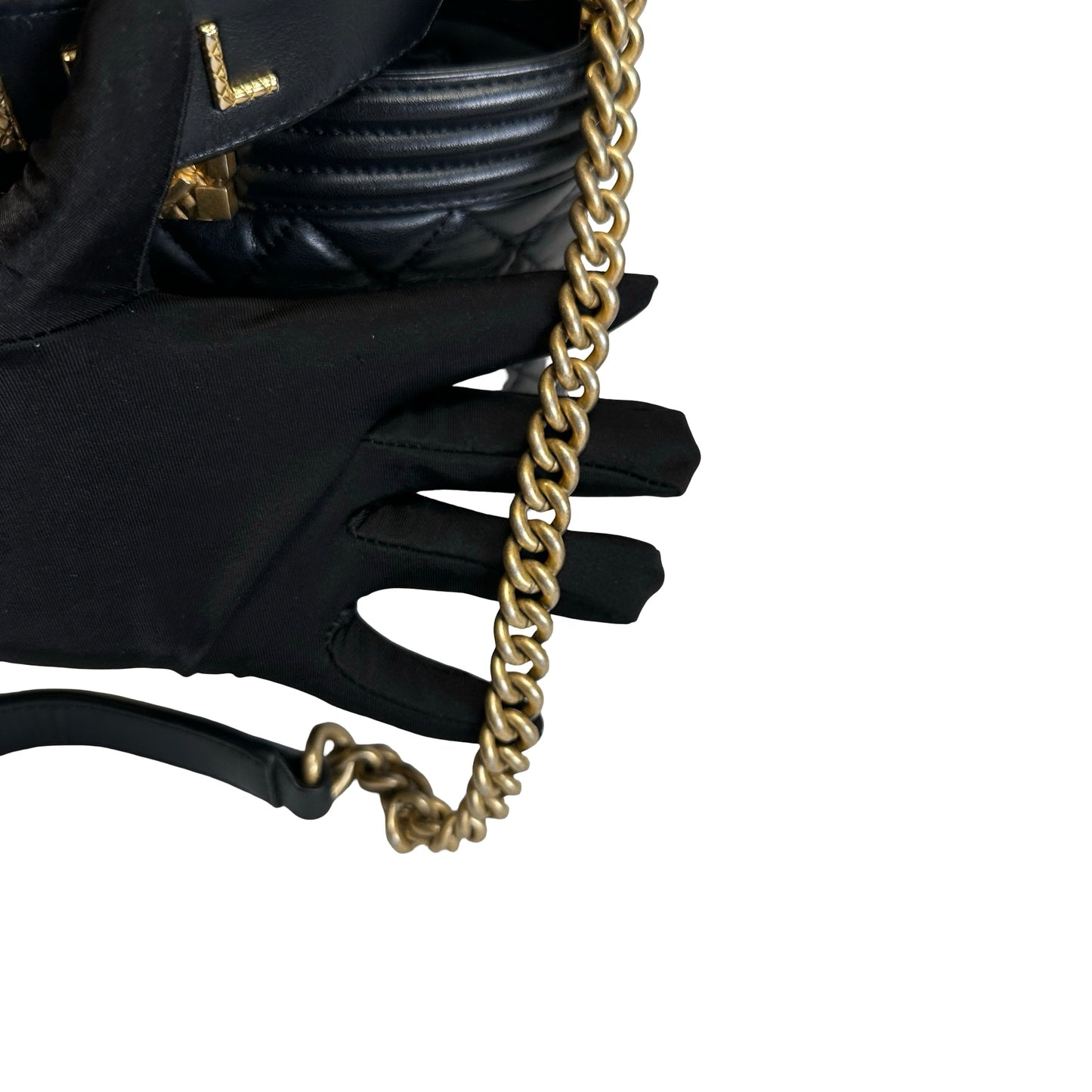 Used CHANEL Quilted Leather Boy Chanel Bucket Bag Bucket Bag Black，GHW