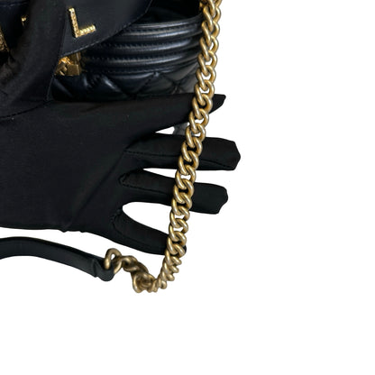 Used CHANEL Quilted Leather Boy Chanel Bucket Bag Bucket Bag Black，GHW