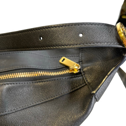 Used CELINE Leather Sangle Bucket Bag Shoulder Bag Black