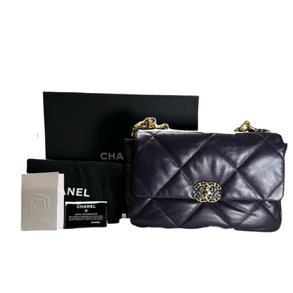 Used CHANEL Lambskin Quilted Chanel 19 Large Chain Shoulder Bag Purple GHW