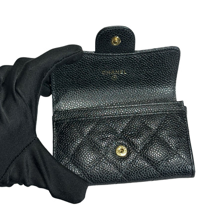 Used CHANEL Caviar Leather Card Holder Card Holder Black GHW