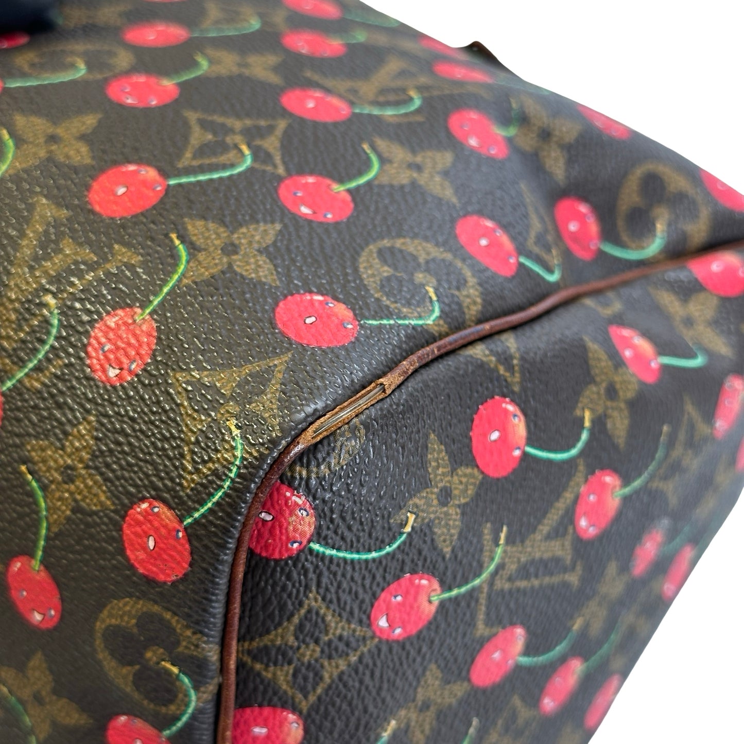Used LOUIS VUITTON Monogram Cerises Speedy 25 Cerises Handbag Brown Red