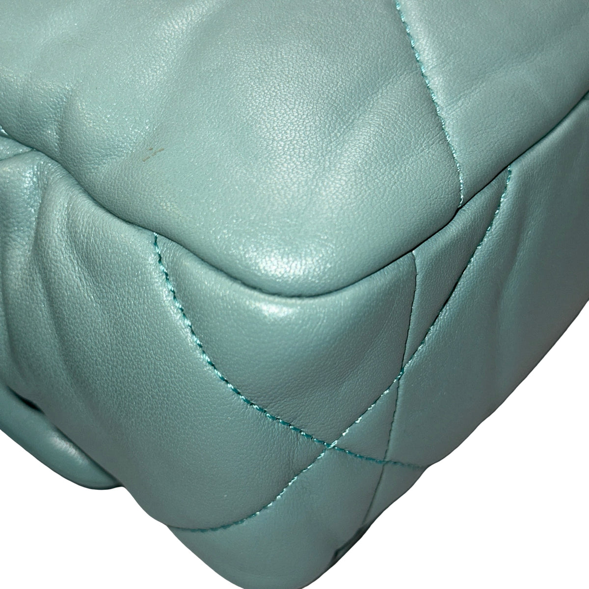 Used CHANEL Lambskin Quilted Chanel 19 Chain Shoulder Bag Light Blue Gold