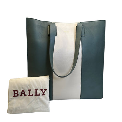 Used BALLY Leather Colorblock Tote Bag Tote Bag Dark Green Beige