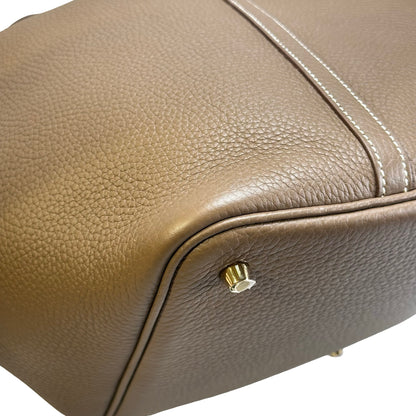 Used HERMES Leather TC Picotin 22 Handbag Etoupe GHW