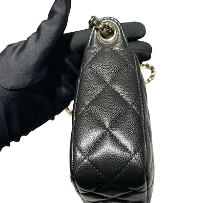 New CHANEL Calfskin Leather Cross Body Bag Black GHW