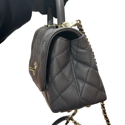 New CHANEL Calfskin Leather Mini coco handle Shoulder Bag GHW Black