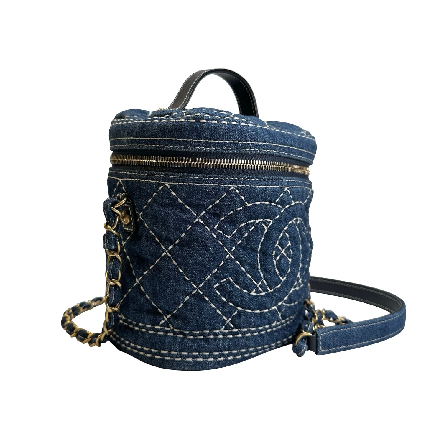 Used CHANEL Denim Bucket bag Cross body bag Denim blue