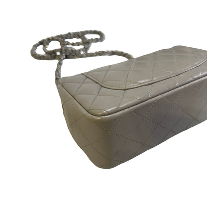 Used CHANEL Quilted Lambskin Mini Rectangular Flap Bag Shoulder Bag Grey Silver Hardware