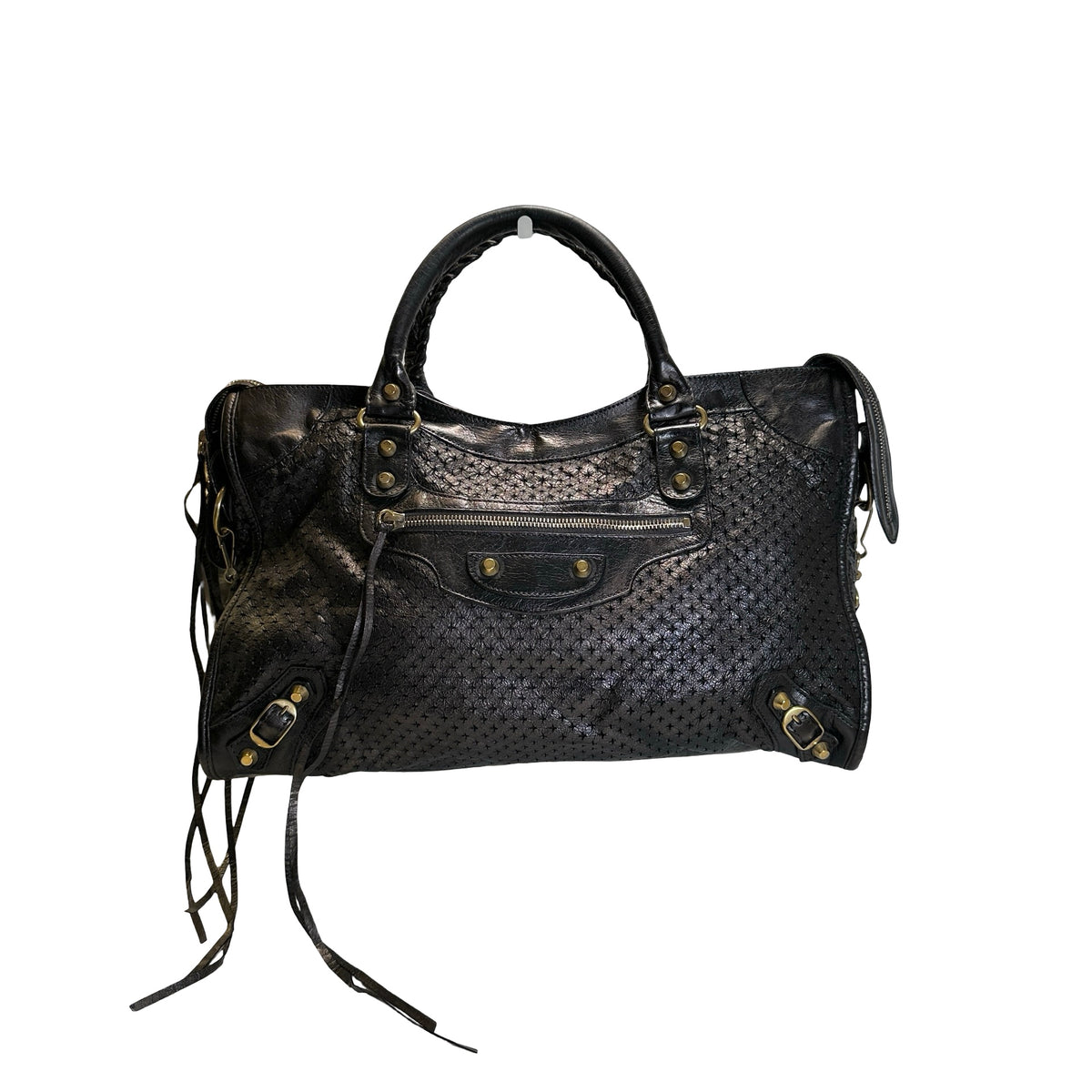 Used BALENCIAGA Leather Perforated City Handbag Black