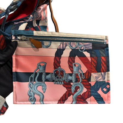 Used HERMES Della Cavalleria Silky City Tote Bag Pink Blue Red Black Brown