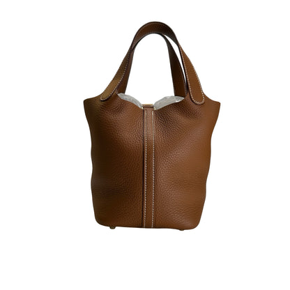 Used HERMES Clemence Leather Picotin Bucket Bag Gold